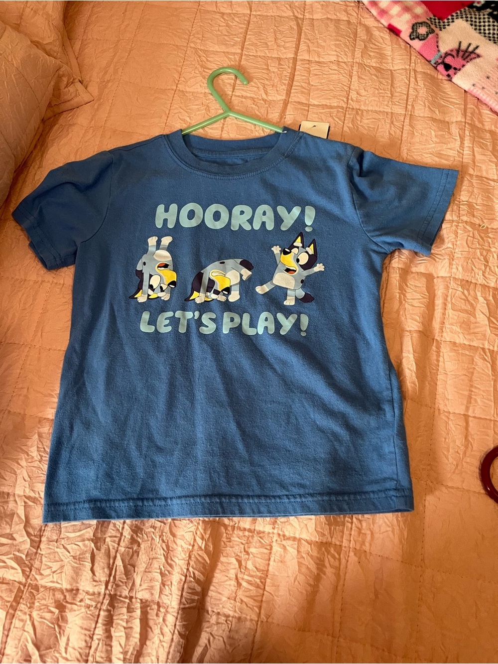 Blue 'Hooray! Let's Play!' Kids Tee - Bluey Graphic